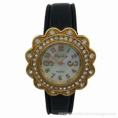 Stone Watch for Lady, with Gold Color and Flower Shape
